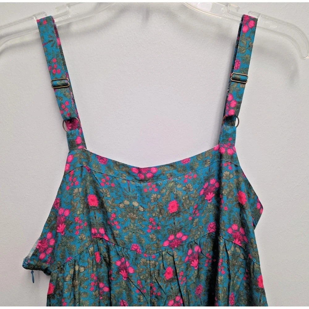 NWT‎ NATURAL LIFE Jumpsuit XL Wide Leg Floral Teal Boho Tie Front Adjust Straps